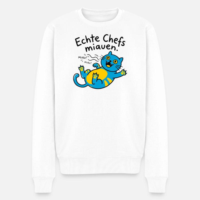 Fröhliche blaue Katze Miauen - Männer Premium Bio Pullover - Weiß