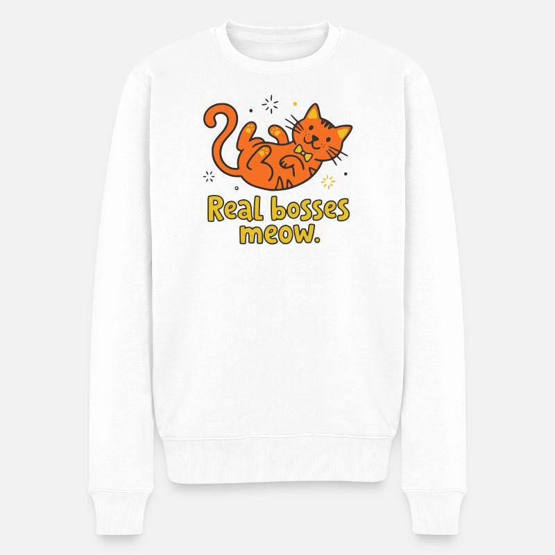 Echte Bosse miauen Katze - Männer Premium Bio Pullover - Weiß
