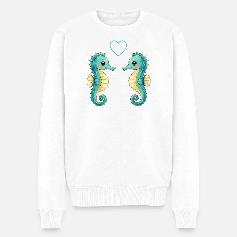 Zwei Seepferdchen Paar - Männer Premium Bio Pullover - Weiß
