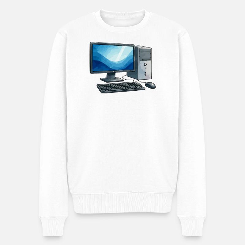 Retro PC Arbeitsstation Illustration - Männer Premium Bio Pullover - Weiß