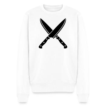 Kreuzige Kochmesser-Silhouette - Männer Premium Bio Pullover - Weiß - Vorne - Thijin (182cm)