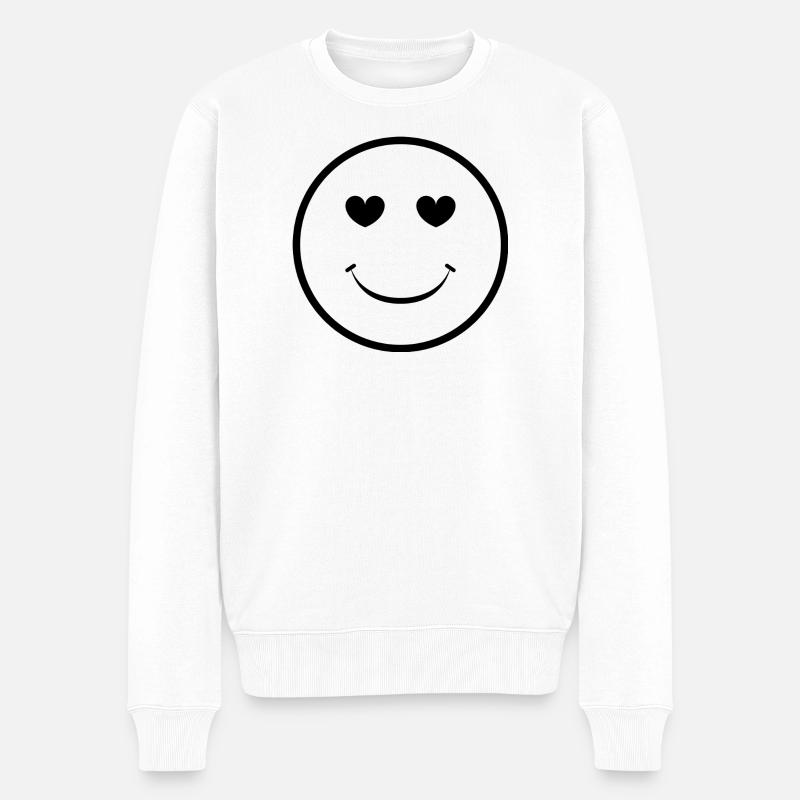 Herz, Auge, Lächeln, Gesicht - Männer Premium Bio Pullover - Weiß