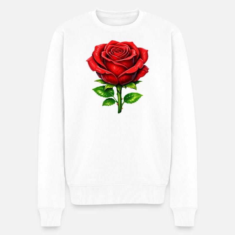 Élégance de la Rose Rouge - Pull Premium bio Homme - blanc