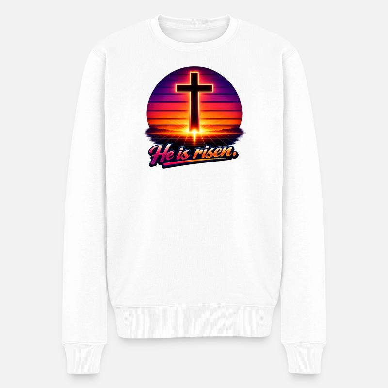 he is risen retro - Männer Premium Bio Pullover - Weiß
