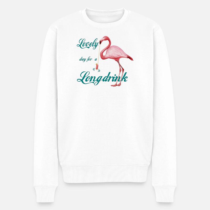 Flamingo mit Longdrink Retro - Männer Premium Bio Pullover - Weiß