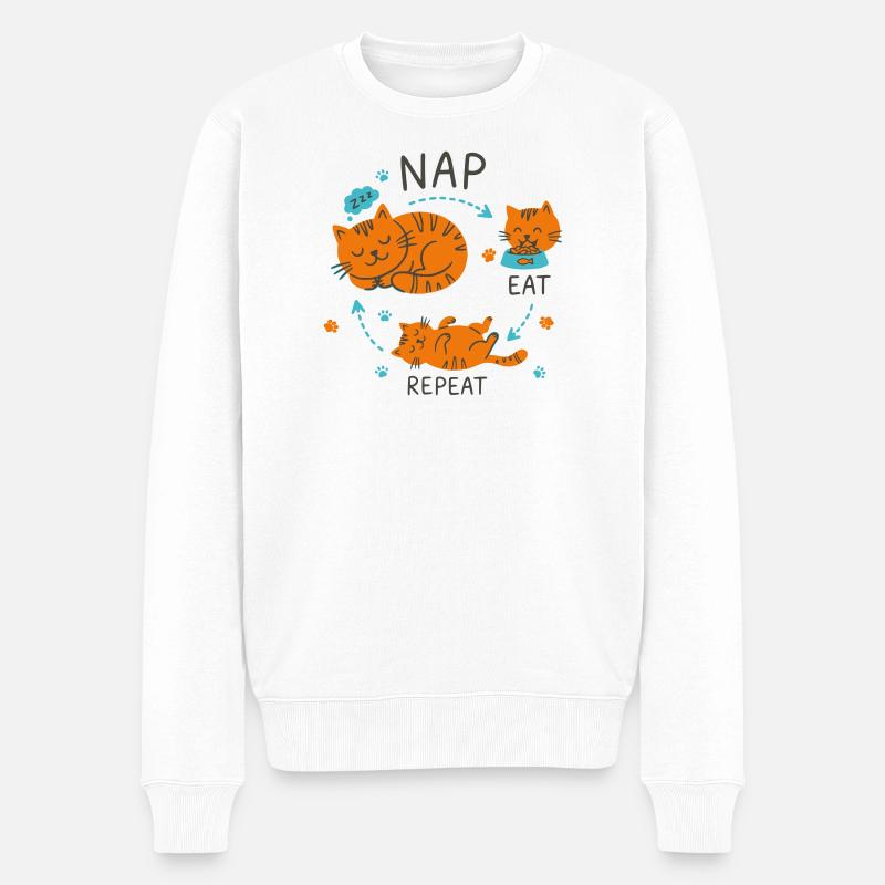 Nap Eat Repeat Katzendesign - Männer Premium Bio Pullover - Weiß