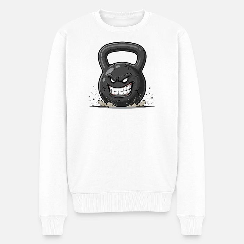 Wütende Kettlebell – Kraftausbruch - Männer Premium Bio Pullover - Weiß