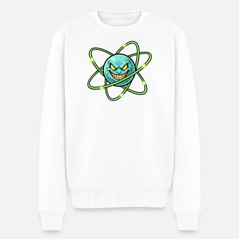 Grimmiger Mond mit Atomring - Männer Premium Bio Pullover - Weiß