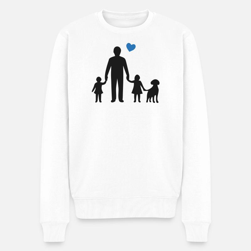 Vater Kinder Hund Silhouette - Männer Premium Bio Pullover - Weiß