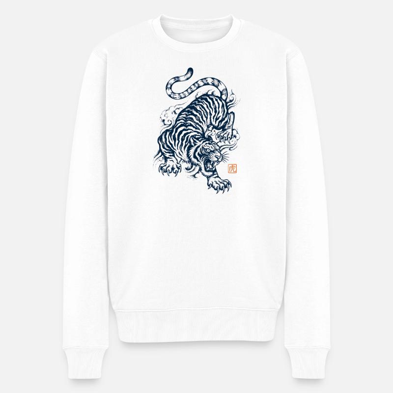 Tiger, Japanische Ästhetik - Männer Premium Bio Pullover - Weiß