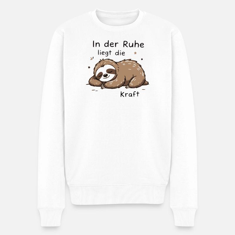 In der Ruhe Kraft Faultier - Männer Premium Bio Pullover - Weiß