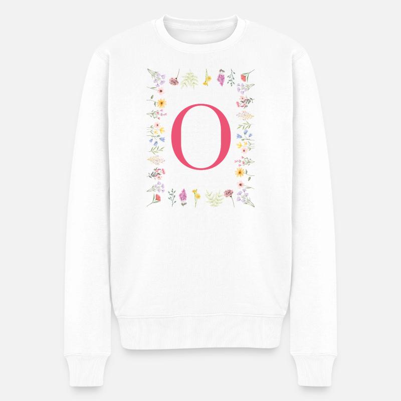 Florale Initialen "O", Buchstaben Monogramm  - Männer Premium Bio Pullover - Weiß