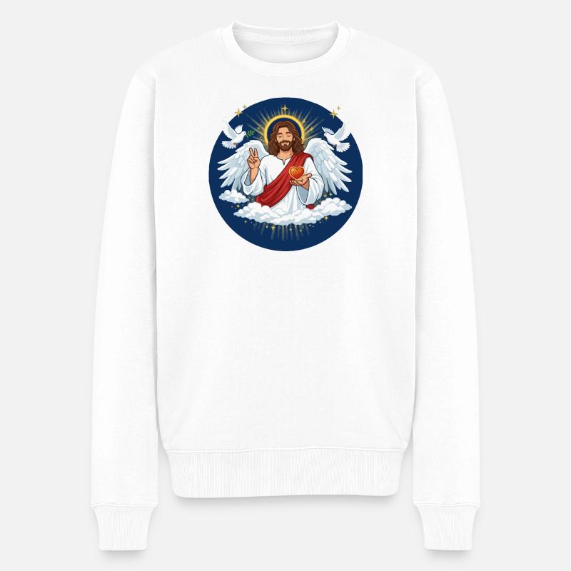 Amour céleste : Jésus avec le cœur - Pull Premium bio Homme - blanc