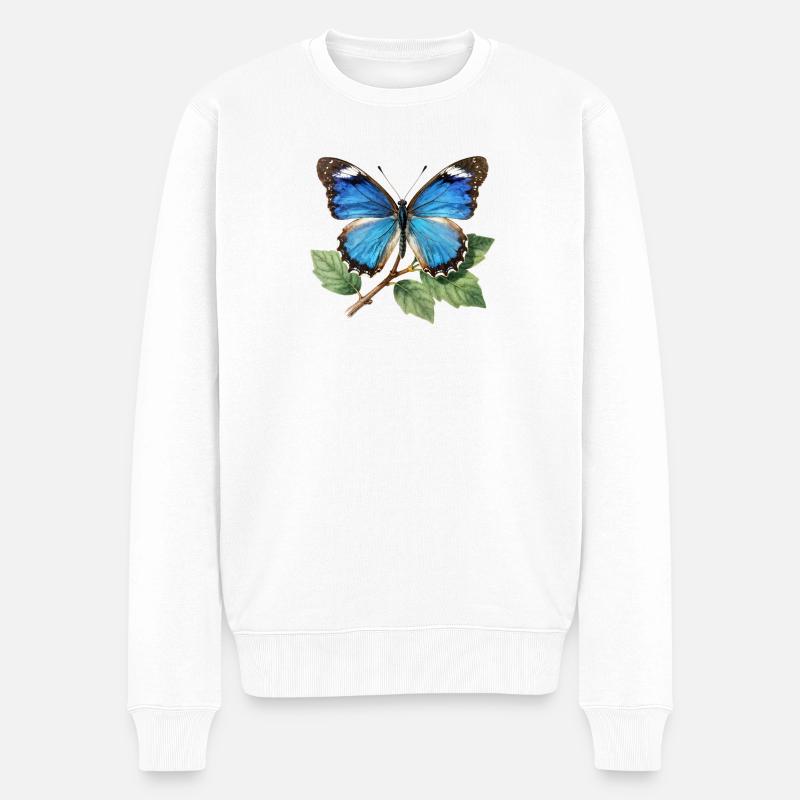 Papillon bleu sur branche - Pull Premium bio Homme - blanc