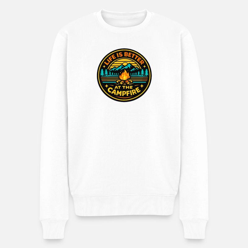 Lagerfeuer Berglandschaft - Männer Premium Bio Pullover - Weiß