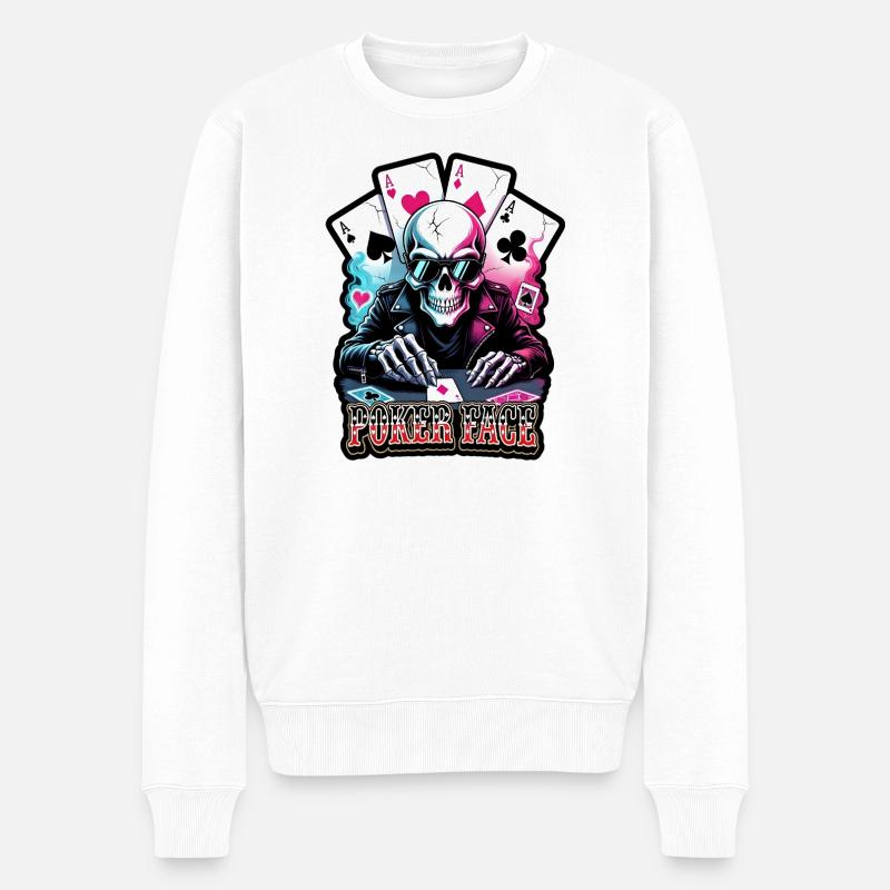 Poker Schädel Neon Look - Männer Premium Bio Pullover - Weiß