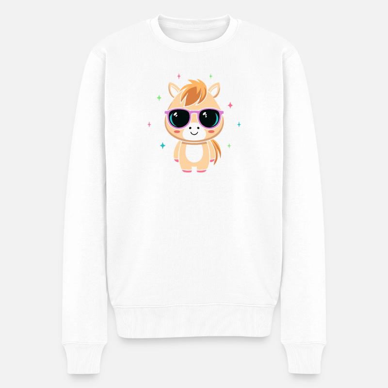 Poney chic lunettes violettes - Pull Premium bio Homme - blanc