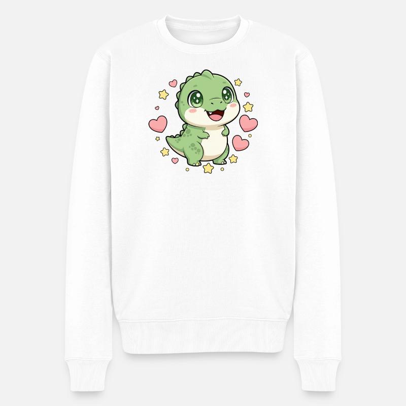 Kleiner Dino mit Sternenherz - Männer Premium Bio Pullover - Weiß