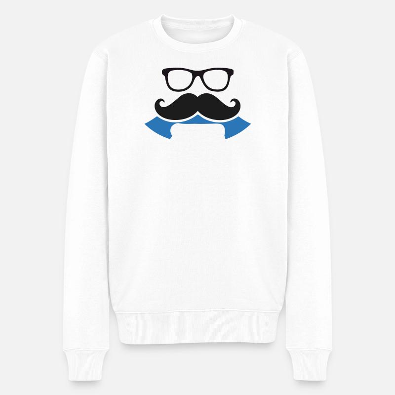 Hipster Schnurrbart Banner Logo - Männer Premium Bio Pullover - Weiß