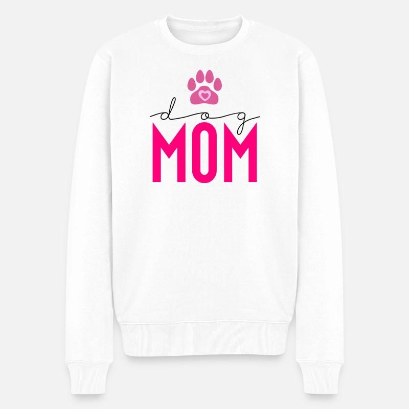 MOM Pfoten Herz Pink Design - Männer Premium Bio Pullover - Weiß