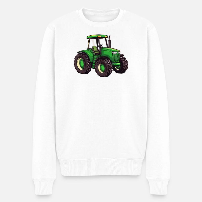 Grüner Traktor - Männer Premium Bio Pullover - Weiß
