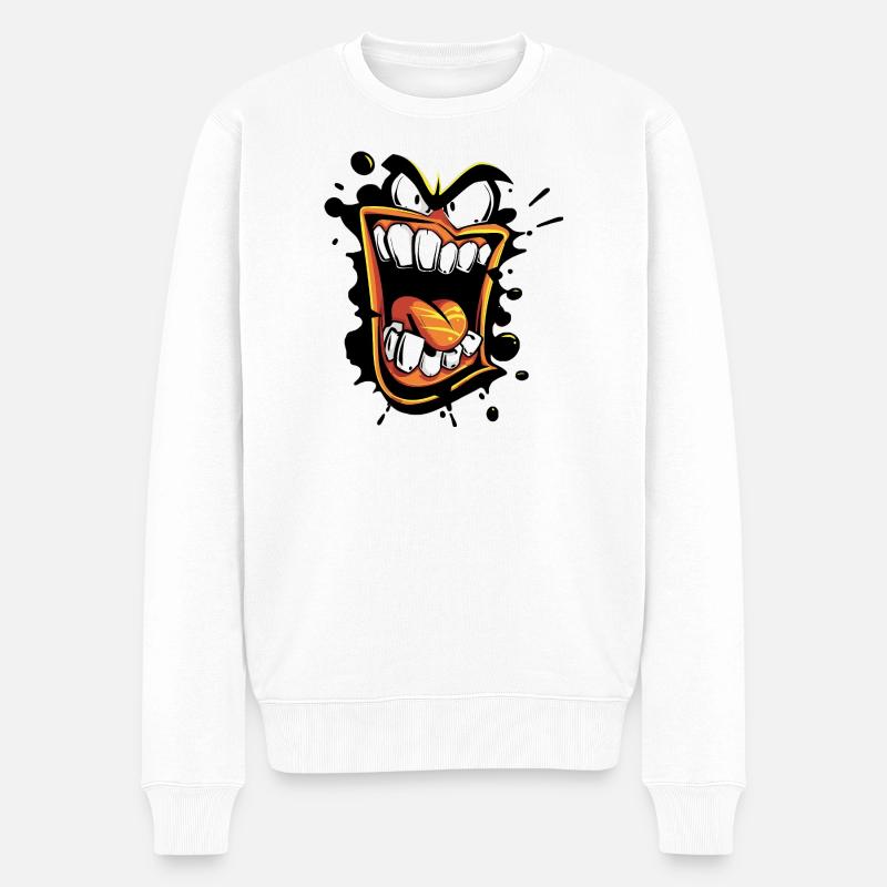 Orange Large öffnete einen schreienden Mund mit verrücktem Blick - Männer Premium Bio Pullover - Weiß