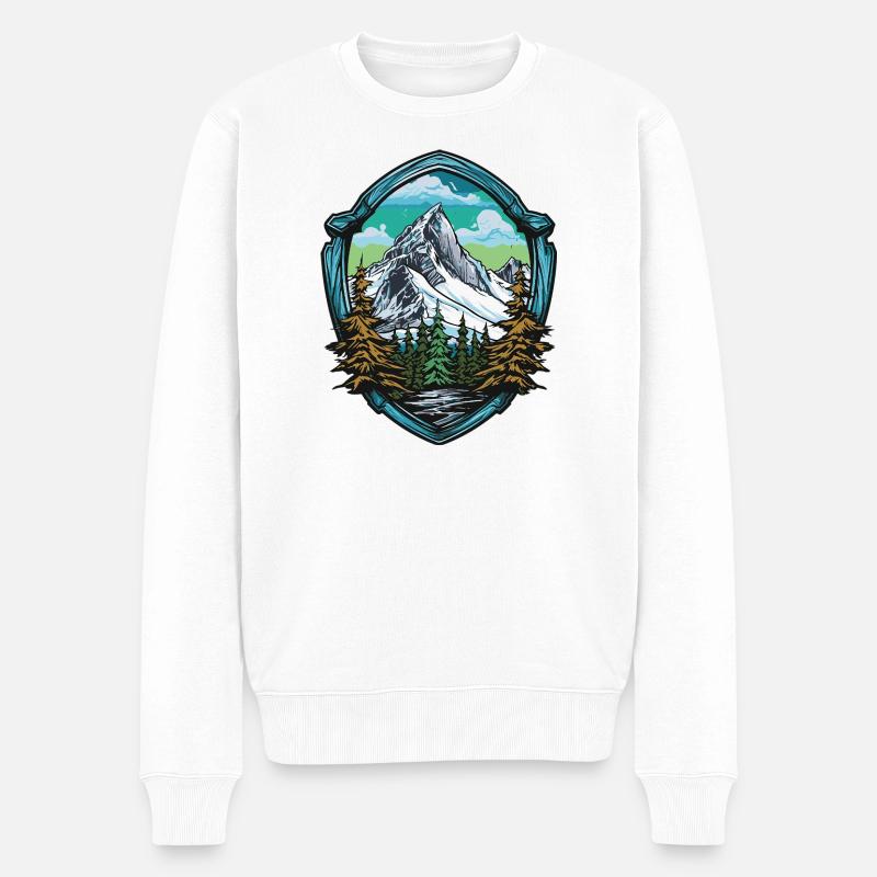 Bergpanorama Wappenmotiv Berge - Männer Premium Bio Pullover - Weiß
