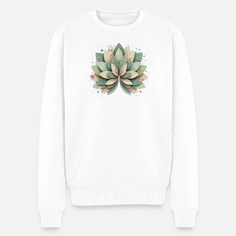 Rosette succulente pastel - Pull Premium bio Homme - blanc