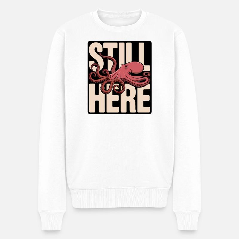 Pieuvre dans le lettrage « Still Here » - Pull Premium bio Homme - blanc