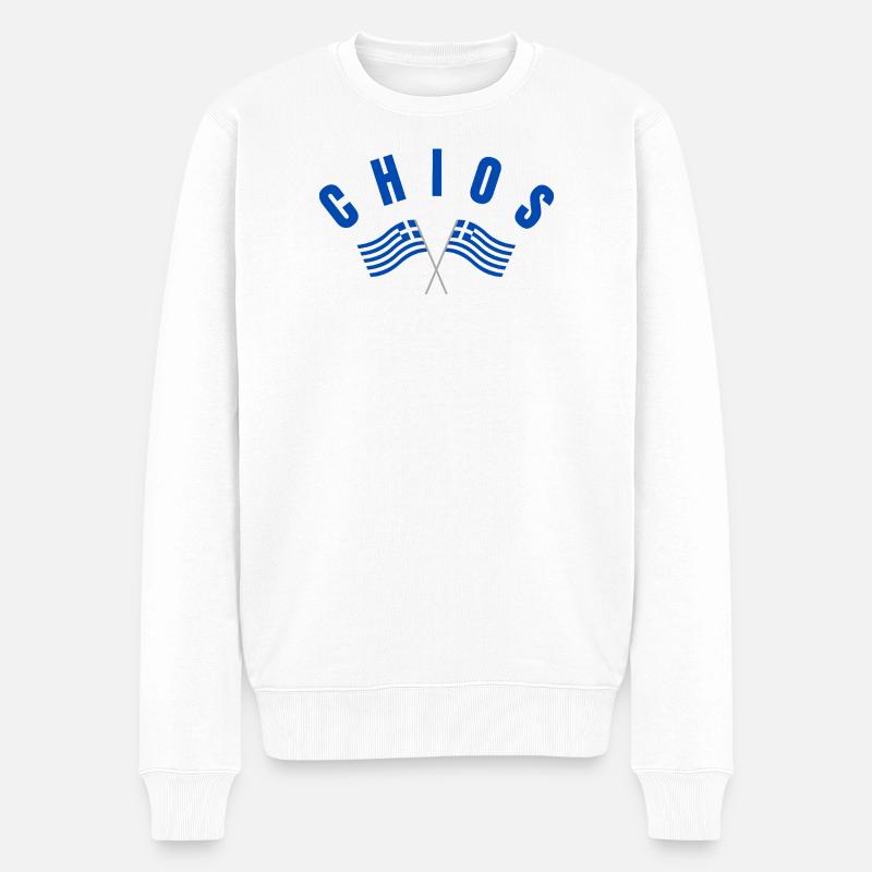 Chios-kreuzte griechische Flaggen - Männer Premium Bio Pullover - Weiß