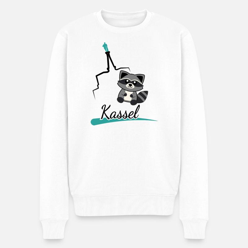 Kassel Waschbär trifft Herkules – Süßes Stadtmotiv - Männer Premium Bio Pullover - Weiß