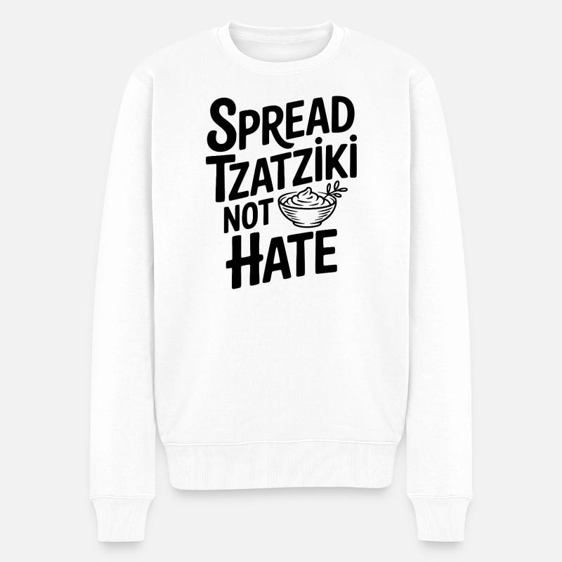Verbreite Tzatziki, keinen Hass - Männer Premium Bio Pullover - Weiß