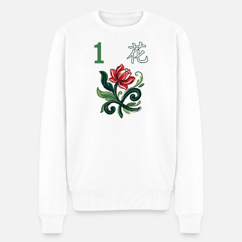 Mahjong-Blumenfliese 1 - Männer Premium Bio Pullover - Weiß