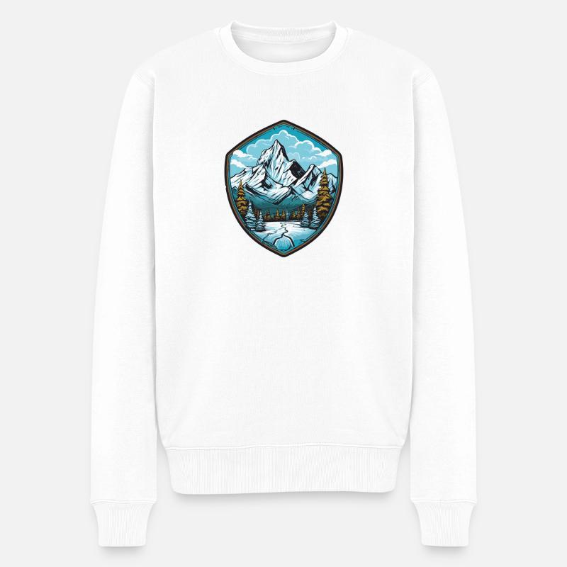 Bergsee Shield Berglandschaft Wald - Männer Premium Bio Pullover - Weiß