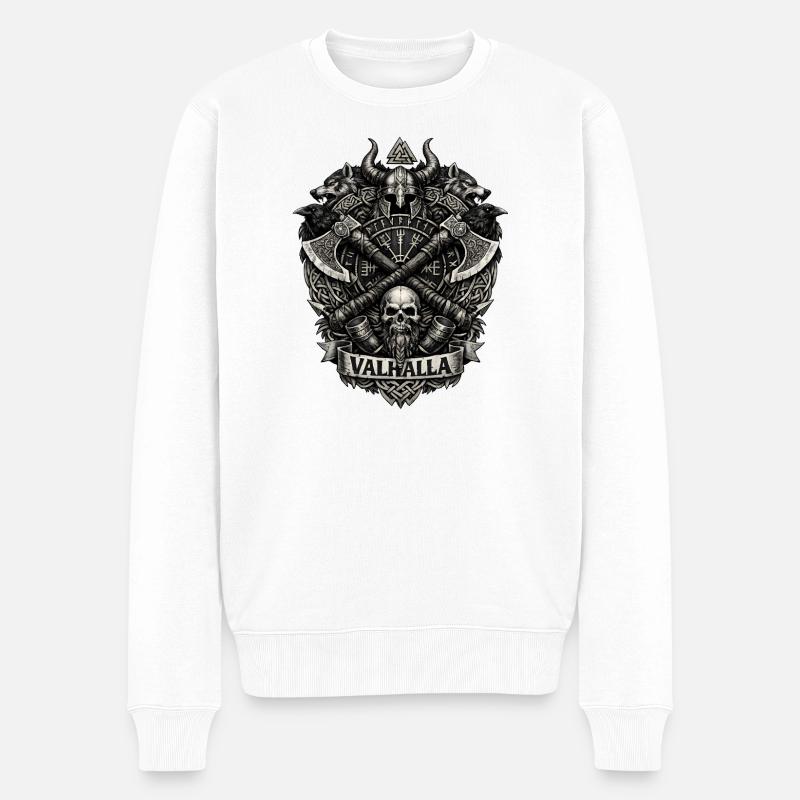 Crâne de Valhalla Viking Crest - Pull Premium bio Homme - blanc