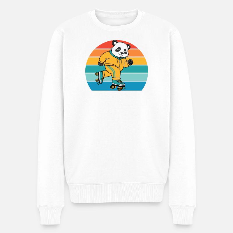 Retro-Panda auf Rollschuhen - Männer Premium Bio Pullover - Weiß