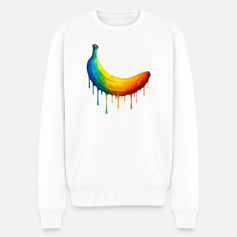 Banane mit buntem Farbverlauf - Männer Premium Bio Pullover - Weiß