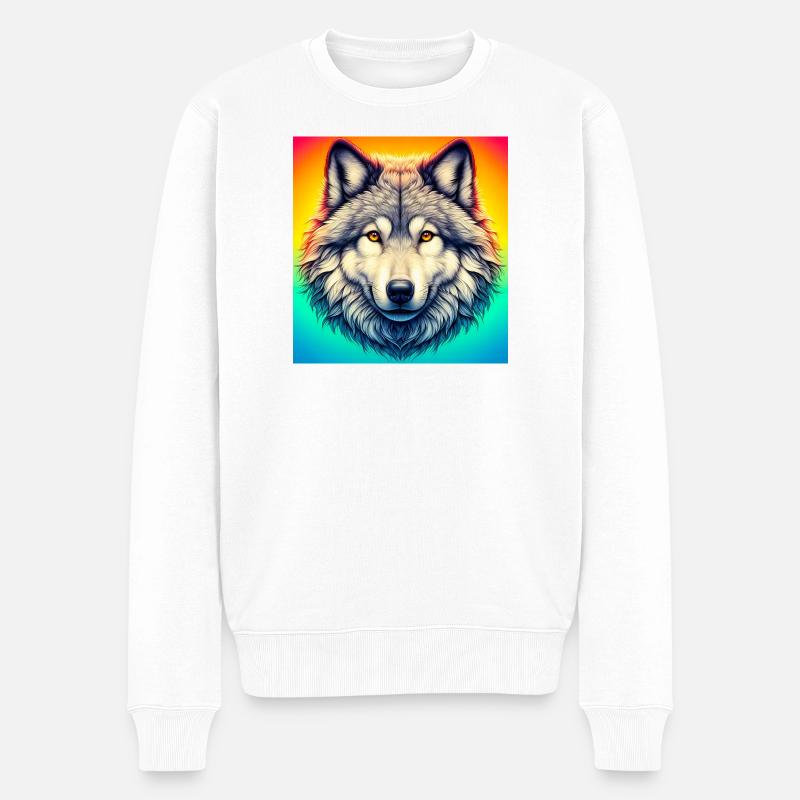 Wolf - Männer Premium Bio Pullover - Weiß