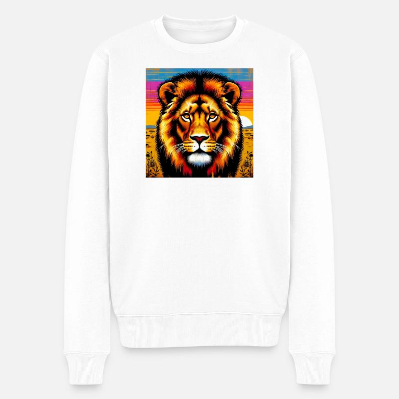 Löwe - Männer Premium Bio Pullover - Weiß