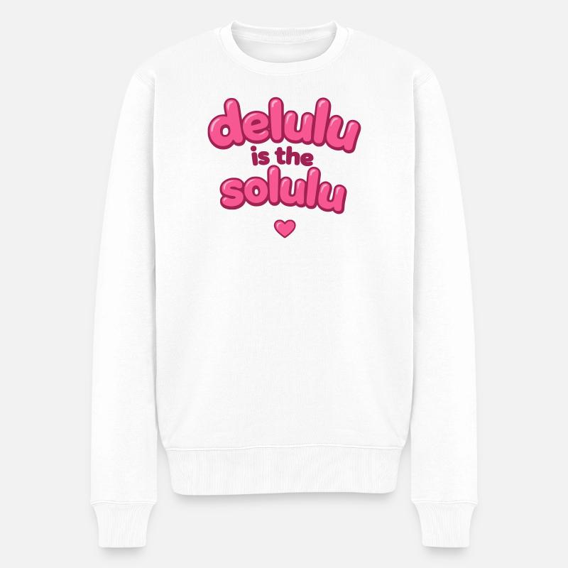 Delulu Pink Bubble Text - Männer Premium Bio Pullover - Weiß