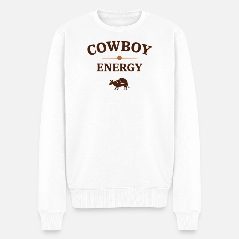 Cowboy Energie Western Logo - Männer Premium Bio Pullover - Weiß