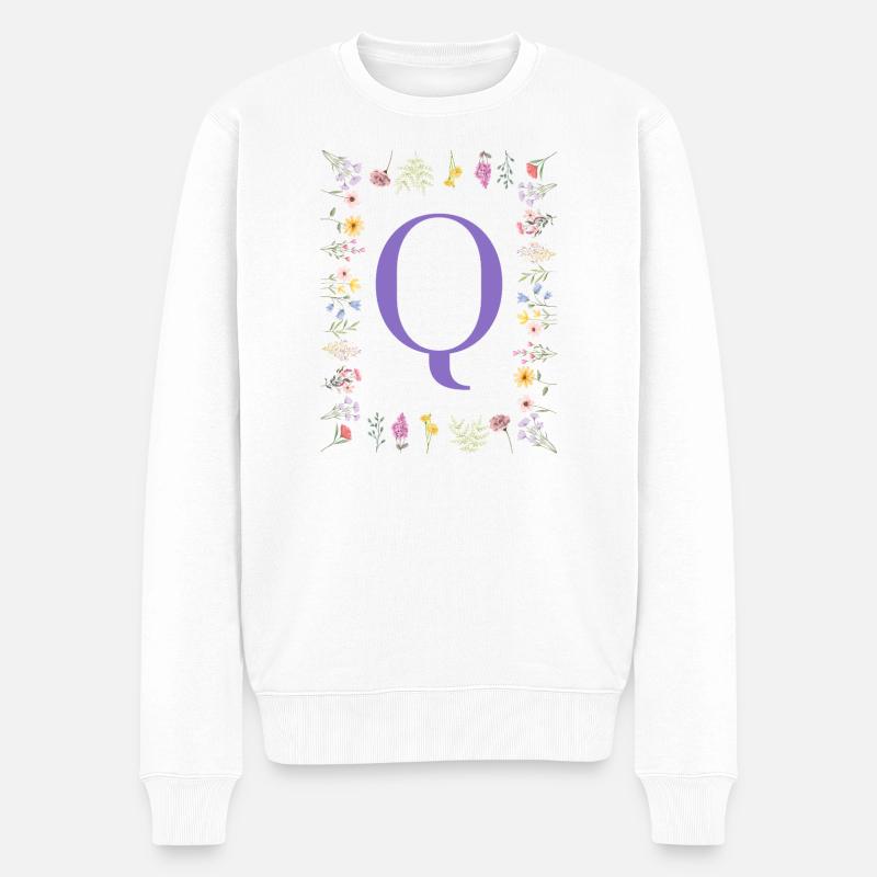 Monogramme « Q », initiales florales - Pull Premium bio Homme - blanc