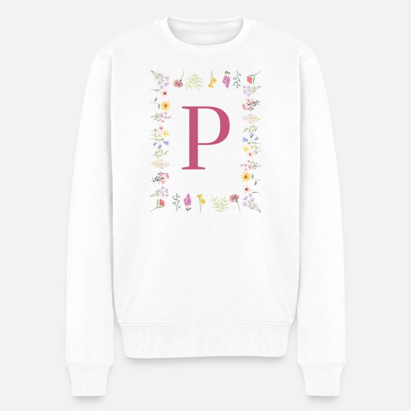 Florale Initialen "P", Buchstaben Monogramm - Männer Premium Bio Pullover - Weiß