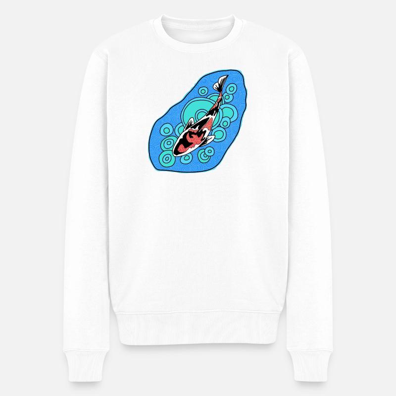 Koi Azure Spiral - Männer Premium Bio Pullover - Weiß