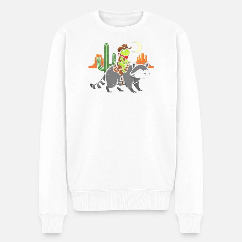 Frosch-Cowboy auf Waschbär - Männer Premium Bio Pullover - Weiß