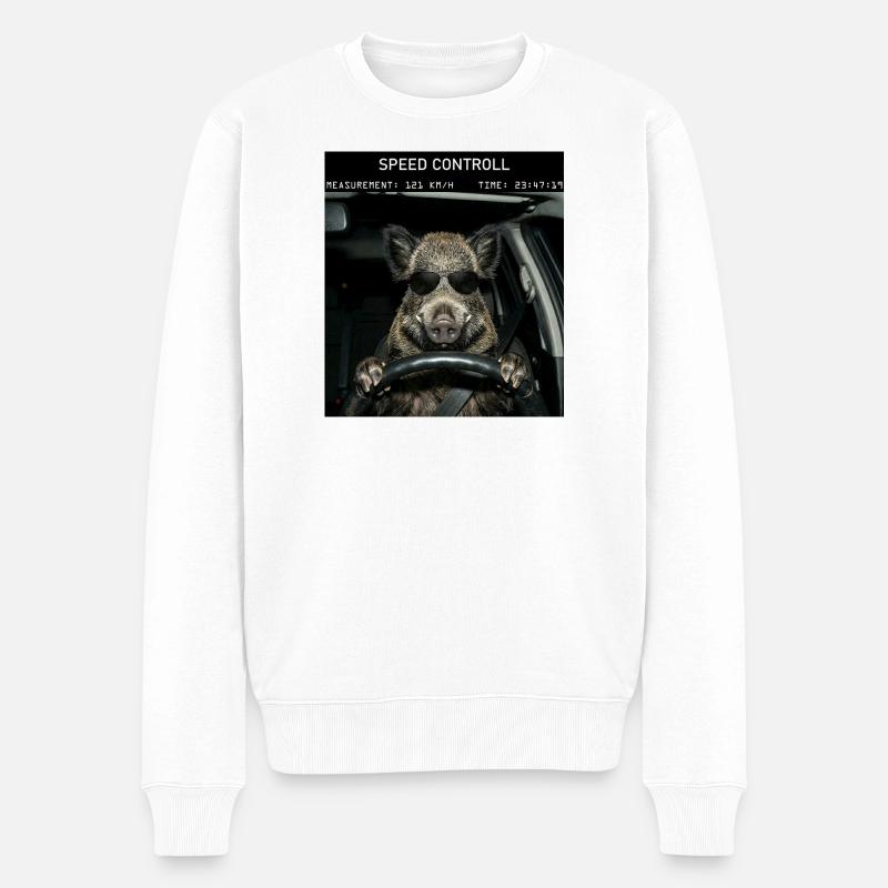 Wildschwein Geschwindikeit Kontrolle - Männer Premium Bio Pullover - Weiß