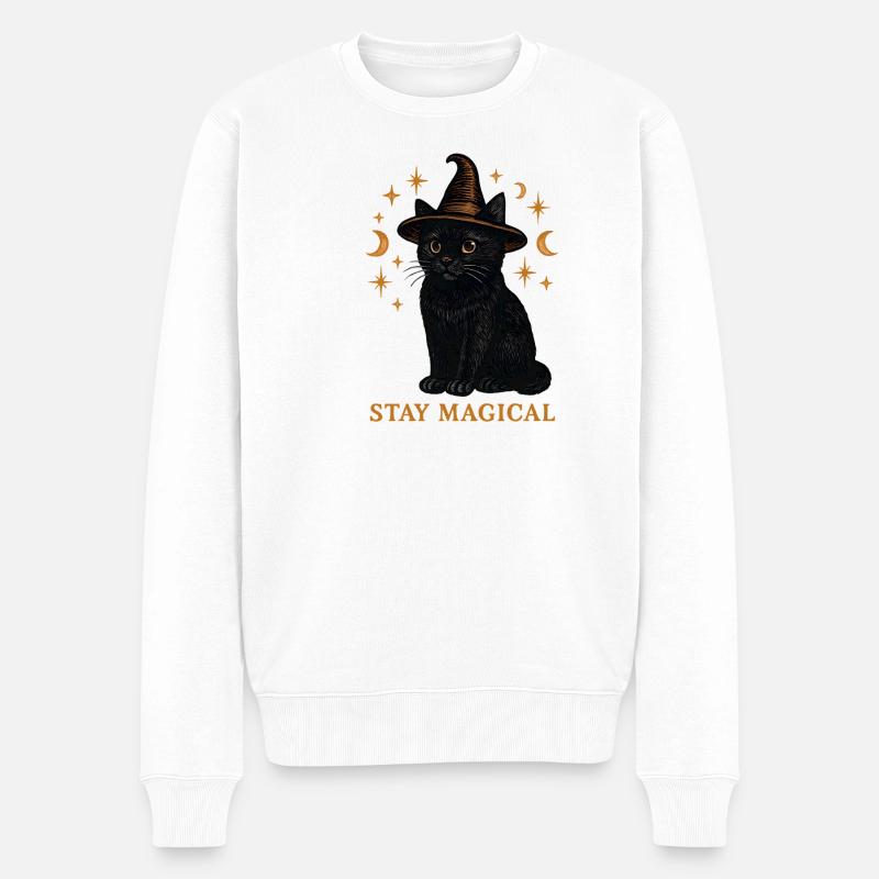 Katzenzauber im Hexenhut - Männer Premium Bio Pullover - Weiß