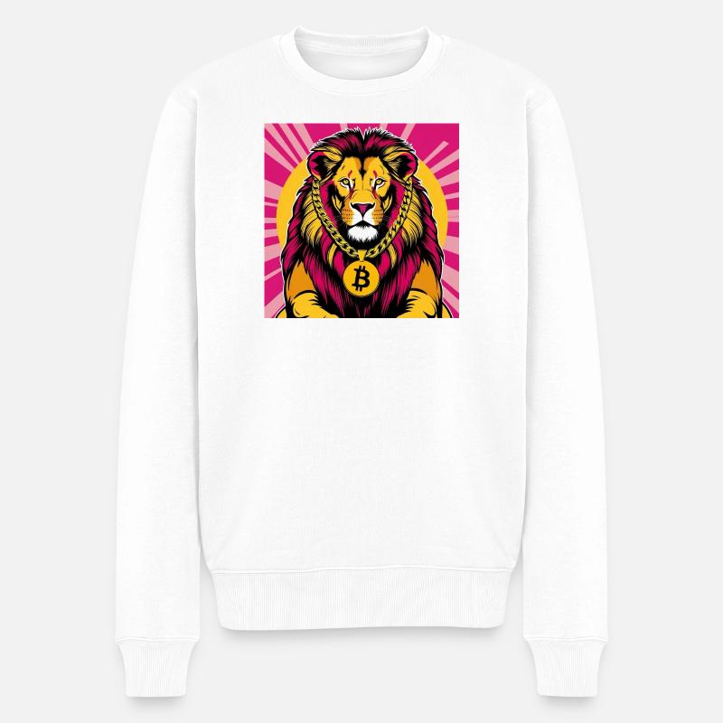Krypto-Löwe Neon Pop Kunst - Männer Premium Bio Pullover - Weiß