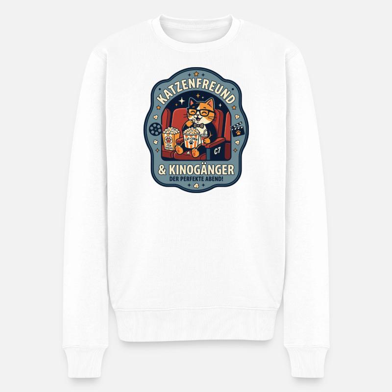 Katzenfreund Kino Abend Humor - Männer Premium Bio Pullover - Weiß