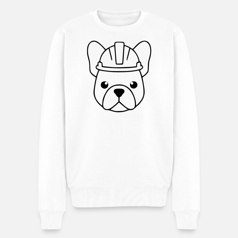 Frenchie Bauhelm Kopf Outline - Männer Premium Bio Pullover - Weiß